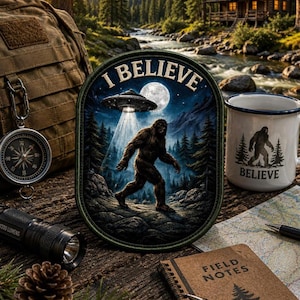 Parche "Creo en Bigfoot" / Parche termoadhesivo / Insignia paranormal / Criptido del bosque / Naturaleza, senderismo, camping / Aplicación para coser en ropa, chaqueta, sombrero o mochila