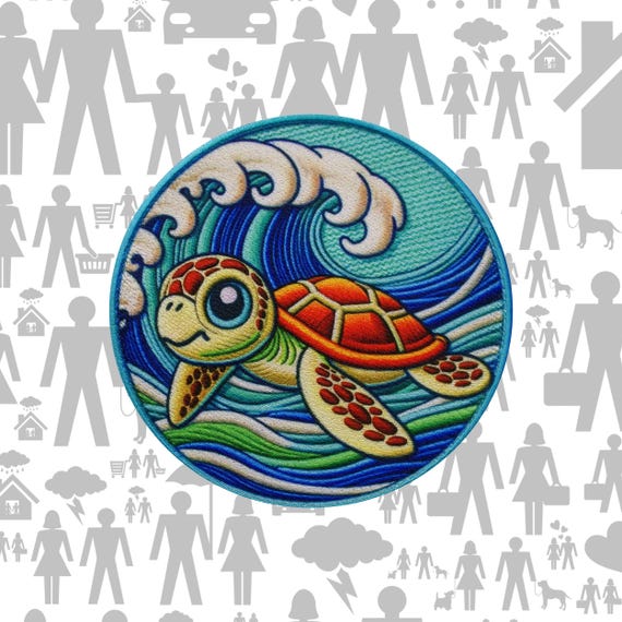 Sea Turtle Embroidered Iron-On Patch – Cute Ocean Animal Design For Hats, Jackets & Crafts