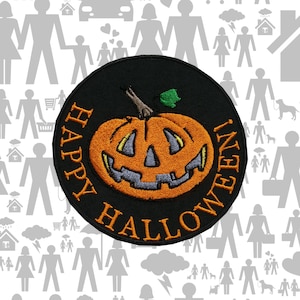 Happy Halloween Patch Iron On Sew On Embroidered Applique for Jackets Bags Clothing, Pumpkin Badge, Spooky, Fall Festival, Jack O Lantern