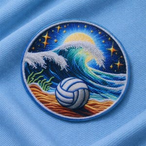 Ocean Wave Patch Iron-On Sew-On Beach Volleyball Badge Applique for Clothing Backpacks Tote Bags, Tropical Vibes, Travel Souvenir, Vacation