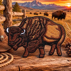 American Bison Patch/Iron-On Patch/Buffalo Patch/Sew-On Applique for Jackets, Backpacks, Clothing, Wild Animal Badge/Park Animal