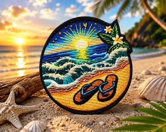 Toppa a onda oceanica/Toppa termoadesiva/Spiaggia e infradito/Atmosfera tropicale/Souvenir di viaggio/Applicazione da cucire per abbigliamento, giacca, cappello, borsa, zaino