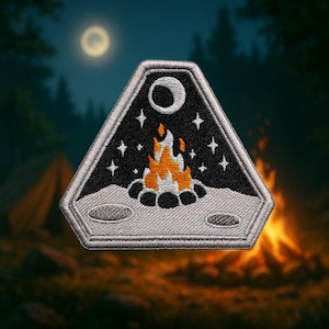 Moon Campfire Patch Iron-On Sew-On Space Adventure Applique for Gamer Jacket Vest Backpack Cosplay Costume Retro Sci-Fi Gear