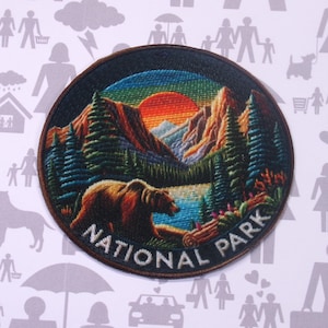 Grizzly Bear Patch Embroidered Iron-On Sew-On National Park Applique for Backpack Vest Jacket, Outdoor Adventure Nature Gift, Wildlife Decor