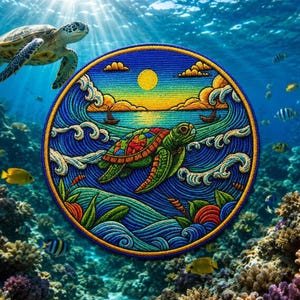 Sea Turtle Patch Iron-On Sew-On Marine Animal Applique for Jackets Backpacks Bag Hat – Scuba Diver Gift Beachwear Ocean Badge