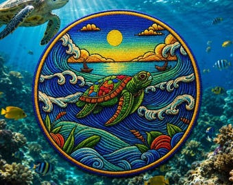 Zeeschildpad-patch/strijkpatch/cadeau voor duikers/oceaan- en zeedieren/opnaai-applicatie voor kleding, vest/jas, hoed, draagtas, rugzak, uitrusting