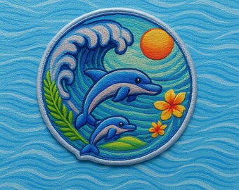 Dolphin Patch/Iron-On Patch/Sew-On Applique for Jackets, Backpacks, Hats, Bag – Scuba Diver Gift/Beachwear Patch/Travel Badge/Marine Animal