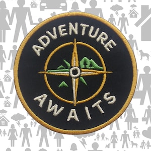 Iron-On Adventure Awaits Patch/Direction Patch/Applique for Jacket & Backpack/Clothing/Nature Badge/Hiking Patch/Camping Patch/Compass Patch