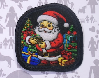 Santa Patch Iron-On Sew-On Jolly Holiday Applique for Jacket Backpack Vest Clothing, Christmas Tree Stockings, Gift Bag, Festive, North Pole