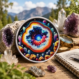 Geode Crystal Patch/Iron-On Applique for Jackets & Backpacks/Clothing/Hats/Colorful Rock Badge/Exploring Patch/Nature Badge/Geology Patch