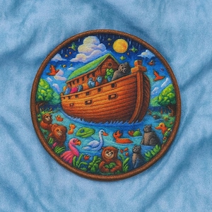 Noah’s Ark Patch/Bible Story Patch/Iron-On Patch/Sew-On Applique for Jacket, Clothing – Faith Gift, Christian Nursery, Church, Sunday School