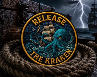 Davy Jones Pirate Patch/Iron-On Patch/Fear the Kraken/Paranormal Badge/Cryptid Myths & Legends/Sew-On Applique for Clothing Vest/Jacket Hats