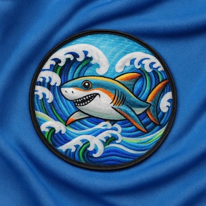 Shark Patch Iron-On Sew-On Marine Animal Applique for Jackets Backpacks Vest Hat Bag – Scuba Diver Gift Beachwear Travel Badge