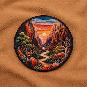 Deer Buck Patch Iron-On Sew-On National Park Applique for Backpack Vest Jacket, Outdoor Adventure, Nature Gift, Wildlife Decor