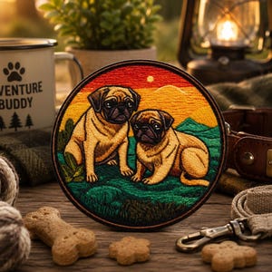 Mopshond patch – opstrijkbare appliqué huisdierras voor jassen, rugzakken, vesten, kleding – hond moeder cadeau, accessoire huisdierliefhebber, puppybadge