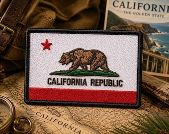 California Republic Flag Patch/Iron-On Patch/Military Veteran Gift/Biker/Embroidered Sew-on Applique for Clothing Vest Backpack Uniform Gear