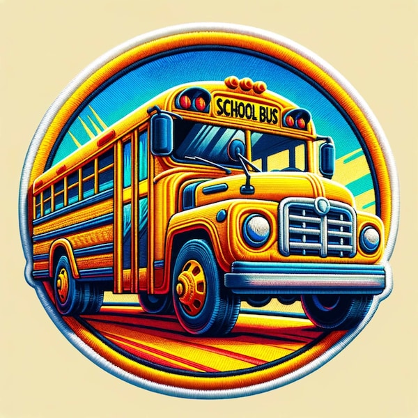 Yellow School Bus Patch Iron-on/Sew-on DIY Applique Clothing Vest Jacket Cap Backpack, Kids Decorative patches, Arts & Crafts, Cute Decor