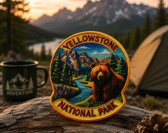 Iron-On Yellowstone Park Patch/Sew-On Applique for Jackets & Backpack/Clothing/Nature Badge/Hiking Patch/Camping Patch/Souvenir Gift/Bears