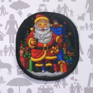 Santa Patch Iron-On Sew-On Jolly Holiday Applique for Jacket Backpack Vest Clothing, Christmas Tree Stockings, Gift Bag, Festive, North Pole