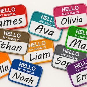 Hello My Name Is Patch Custom Embroidered Iron-On Sew-On Applique for Backpack Vest Jacket, Personalized Name Badge, Retro Name Tag