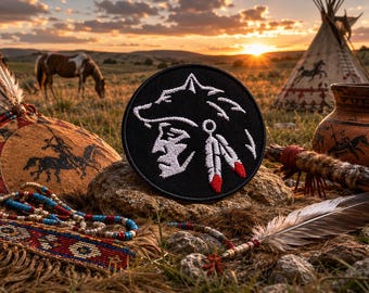 Comanche Patch/Iron-On Patch/Native American Dog Warrior/Tribal Symbol/Great Plains/Sew-On Applique for Clothing Vest/Jacket Hats Backpack