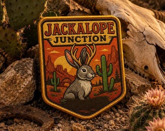 Jackalope Junction Patch/Iron-On Patch/Paranormal Badge/Cryptid Myths Legends Badge/Sew-On Applique for Clothing Vest/Jacket Hats Backpack