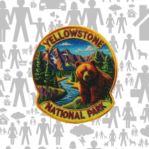 Iron-On Yellowstone Park Patch/Sew-On Applique for Jackets & Backpack/Clothing/Nature Badge/Hiking Patch/Camping Patch/Souvenir Gift/Bears