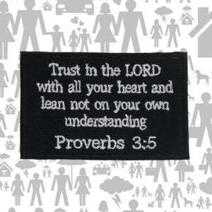 Proverbs 3:5 Patch Embroidered Iron-On Sew-On Bible Verse Applique for Jackets Vests or Bags – Christian Gift, Jesus, Faith, Biker Scripture