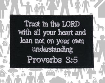 Proverbs 3:5 Patch Embroidered Iron-On Sew-On Bible Verse Applique for Jackets Vests or Bags – Christian Gift, Jesus, Faith, Biker Scripture