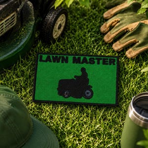 Parche Lawn Master termoadhesivo o para coser, aplique de cortacésped para chaqueta, chaleco, mochila, jardinería, corte de césped, equipo para el cuidado del césped
