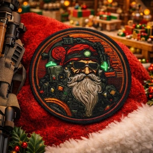 Tactical Santa Patch Iron-On Sew-On Military Applique for Jacket Vest Backpack, Battle Gear, Christmas Warrior, Veteran Santa, Combat Ready
