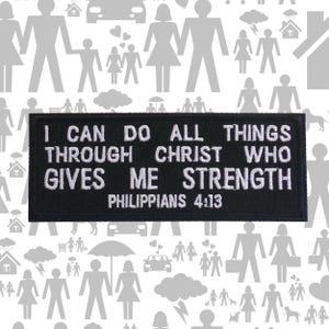 Philippians 4:13 Patch Embroidered Iron-On Sew-On Bible Verse Applique for Jackets Vests or Bags – Christian Gift, Jesus, Biker Scripture