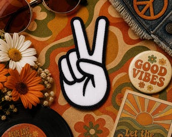 Peace Sign Patch Iron-On Sew-On Applique for Clothing Jackets Bags Backpacks, Hippie Boho Vibes, Positive Energy, Woodstock
