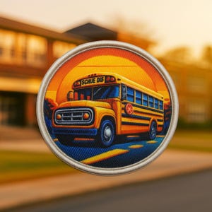 Schulbus Flicken zum Aufnähen Transport Applikation für Jacke Weste Rucksack Tasche, Fahrer Geschenk, Schul Geist, Zurück zur Schule Abzeichen