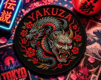 Yakuza Dragon Patch/Iron-On Patch/Japanese Cherry Blossom/Oni/Sew-On Applique for Clothing Vest/Jacket Hats Backpack