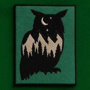 Mountain Patch/Owl Patch/Iron-On Patch/Embroidered Sew-On Applique for Backpack, Jacket, Forest Gear, Hiking Gift, Trail Decor, Nature Vibes