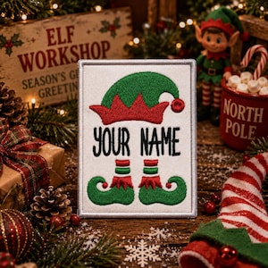 Personalized Christmas Elf Name Patch – Custom Stocking Tag, Holiday Iron On Sew On Applique, Custom Name Patch