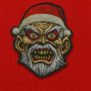 Toppa/toppa termoadesiva/applicazione da cucire a forma di Babbo Natale zombie per giacche, zaini, decorazioni natalizie inquietanti, allegria natalizia distorta/orrore natalizio spaventoso