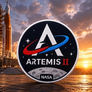 NASA Artemis 2 Themed Iron-On or Sew-On Patch Badge for Backpacks, Jackets & Outdoor Adventure Gear Applique Chibi DIY/Space/Mission/Moon