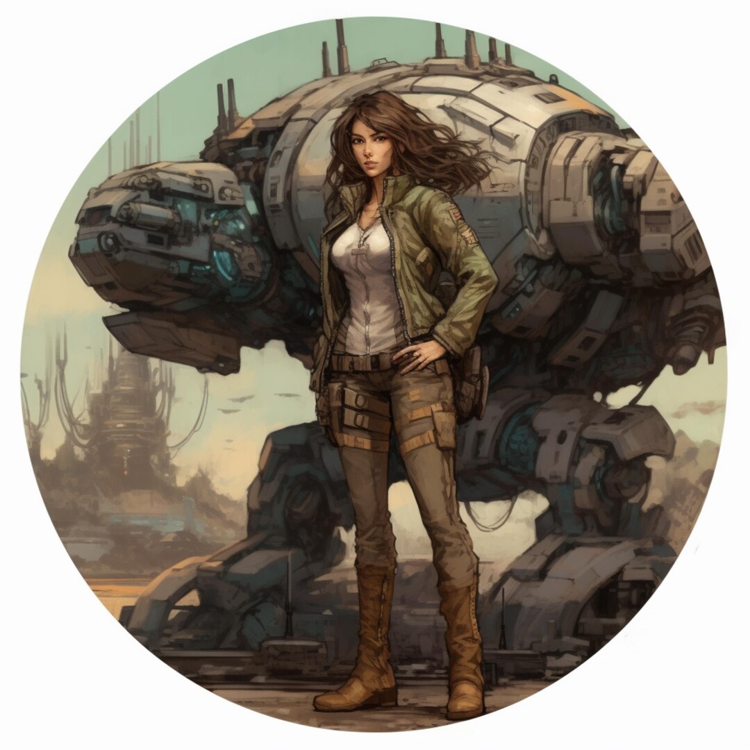 Girl & Mech Sticker Decal, Futuristic Decal, Fantasy Sticker for Truck ...