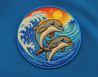 Dolphin Patch Iron-On Sew-On Marine Animal Applique for Jackets Backpacks Vest Hat Bag – Scuba Diver Gift Beachwear Travel Badge