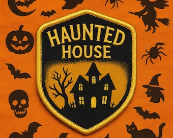Iron-On Halloween Haunted House Patch/Paranormal Badge/Sew-On Applique for Backpacks & Jackets/Clothing/Cryptid Badge/Forest/Myths Legends