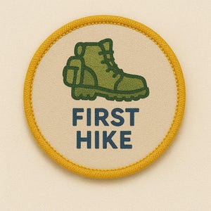First Hike Patch/Merit Badge/Scout Style Iron-On Embroidered Applique for Jacket, Backpack & Camping Gear/Kids Patch/Hiking Patch/Campers