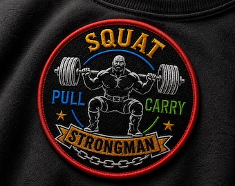 Parche Strongman/Sentadilla/Tirón/Carga/Insignia de entrenamiento para planchar o coser para chaquetas, mochilas y bolsas de gimnasio. Aplique de levantamiento de pesas.