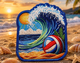 Ocean Waves Patch/Iron-On Patch/Beach Volleyball Badge/Sew-On Applique for Clothing, Backpacks, Tote Bags, Tropical Vibes, Travel Souvenir