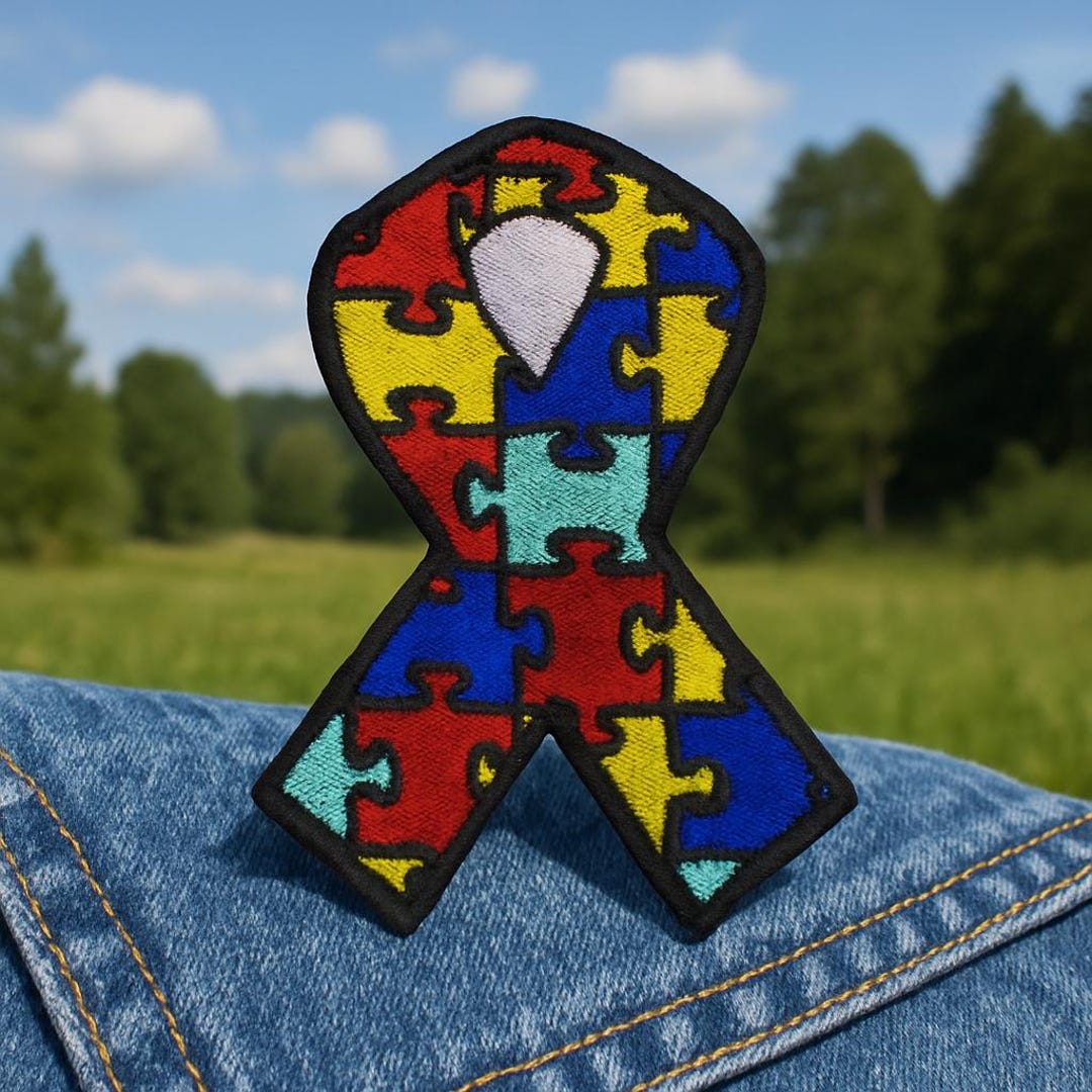 Autist Patch Awareness Ribbon Patch Iron-on Autism Puzzle Piece Applique for Jackets ...