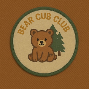 Bear Cub Club Patch/Merit Badge/Scout Style Iron-On Embroidered Applique for Jacket, Backpack, Camping Gear/Kids Patch/Mountain Patch/Hiking