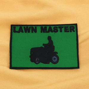 Lawn Master Patch Iron-On Sew-On Mower Applique for Jacket Vest Backpack, Yard Work, Grass Cutting, Lawn Care Gear