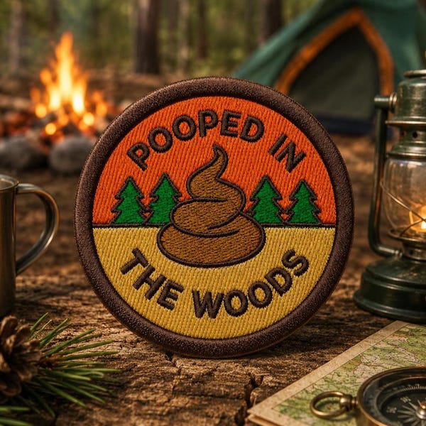 Pooped In The Woods Patch/Scout Style Merit Badge/Iron-On Patch/Kids Patches/Camping Hiking/Applique for Clothing, Vest/Jacket Hats Backpack