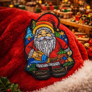 Naszywka z motywem krasnala Świętego Mikołaja, do naprasowania, świąteczna aplikacja na kurtkę, kamizelkę, plecak, torbę prezentową, świąteczny akcent, wesoły elf, wesoły i jasny